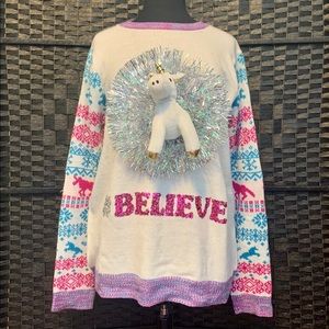 3d Plush Unicorn Ugly Christmas Sweater 